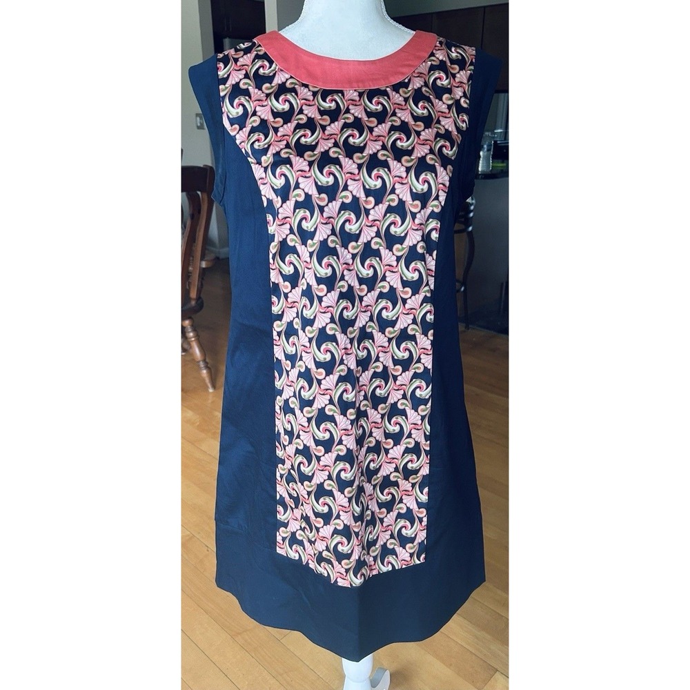 The Webster Miami Navy Blue Pink Scroll Print Sleeveless Shift Dress 10